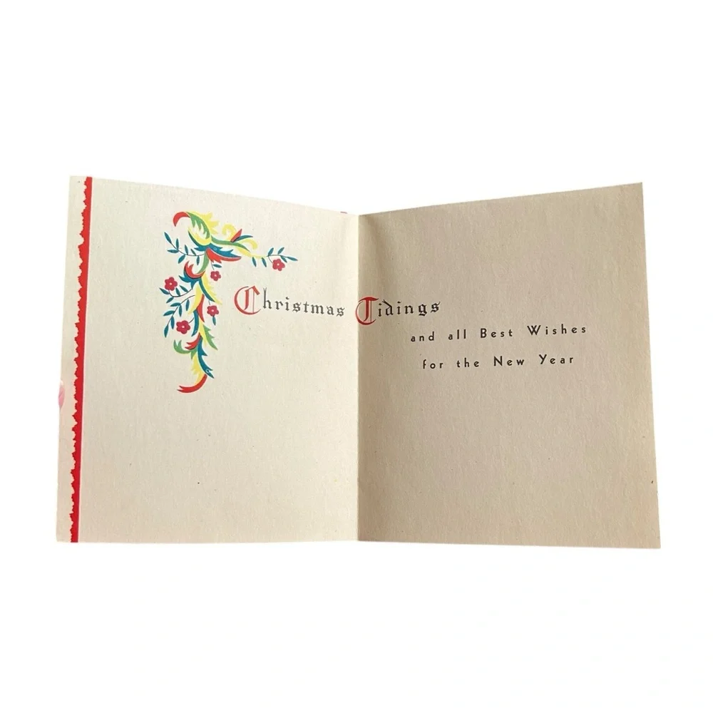 Vintage 40s 50s Rynart Christmas Card Silent Night Scroll Angel Retro Ephemera